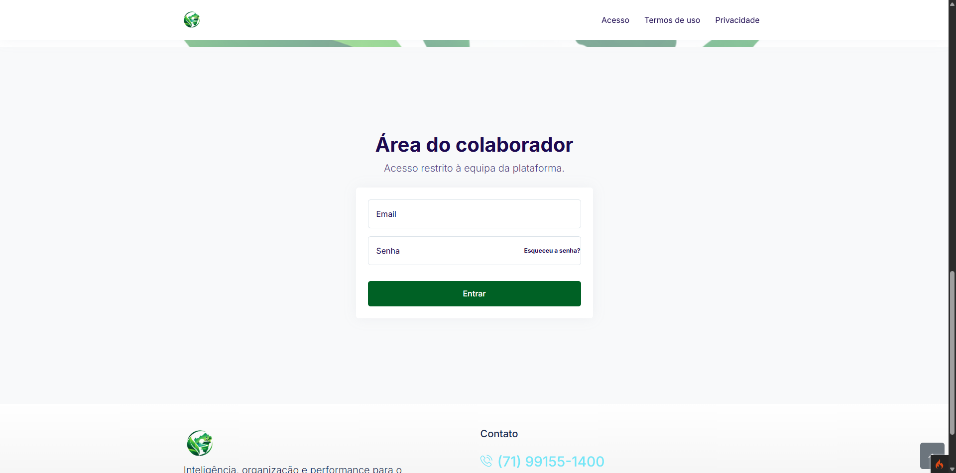 Tela inicial — funcionalidades e login