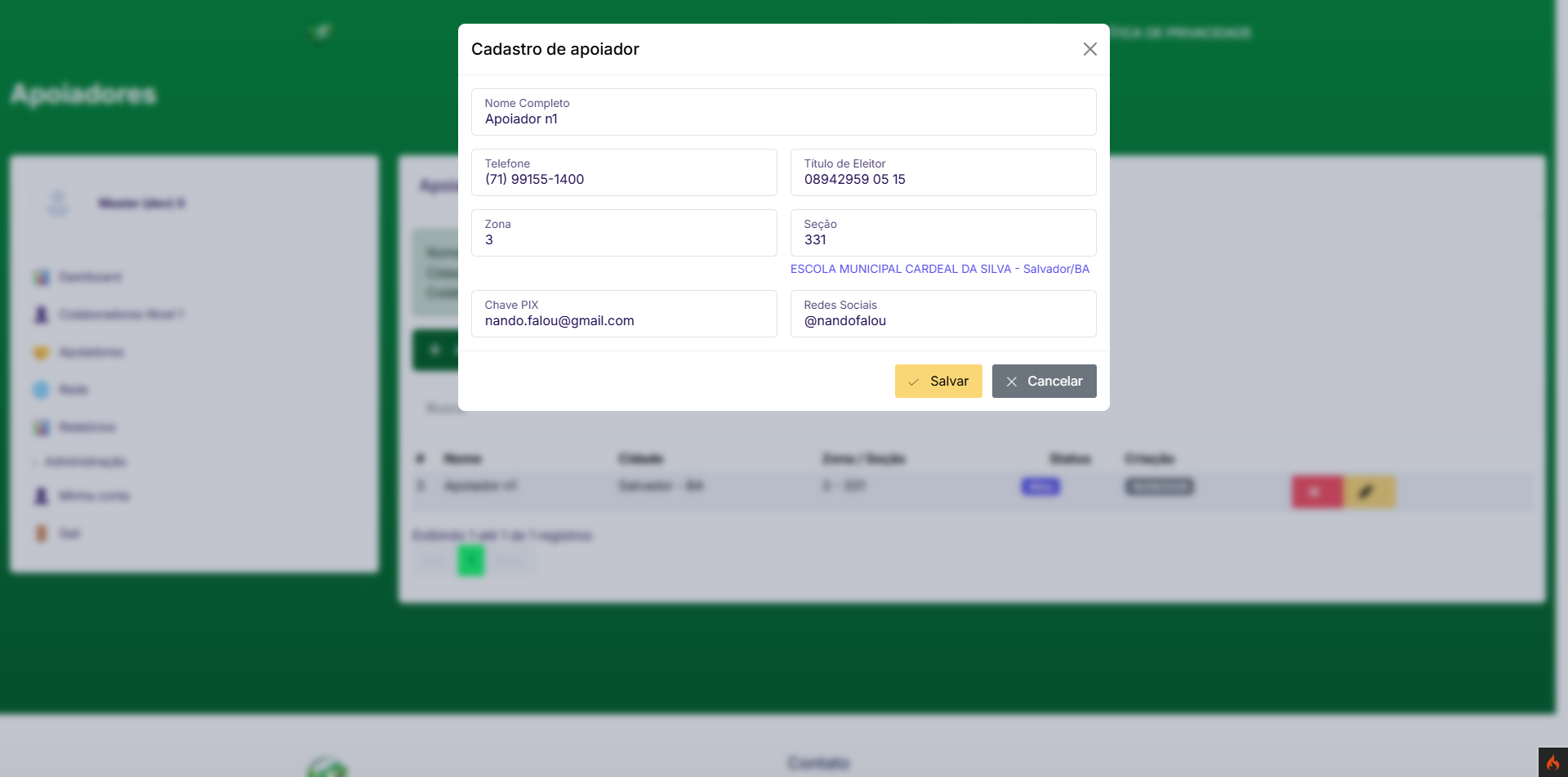 Formulário apoiador
